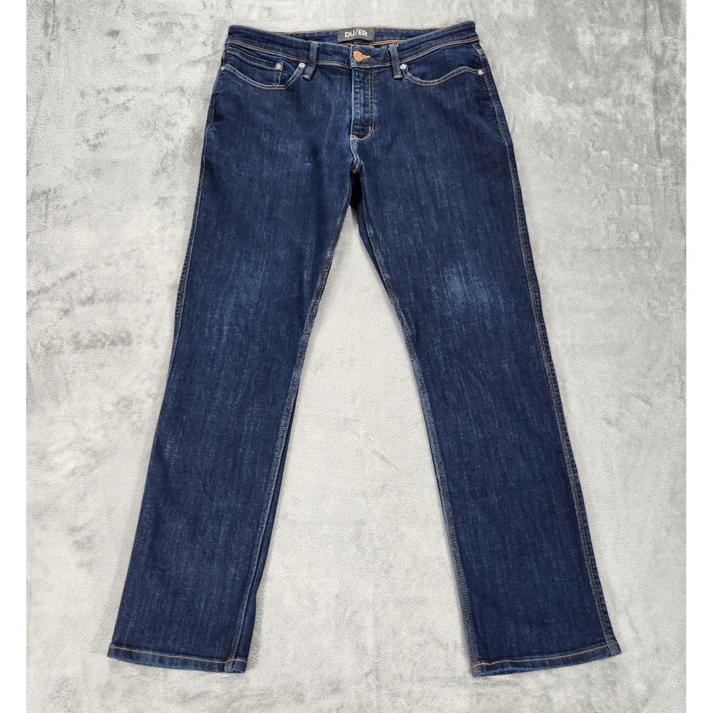 DU/ER Jeans Mens 34x32 Blue L2X Relaxed Taper Fit Stretch Denim Dark Wash